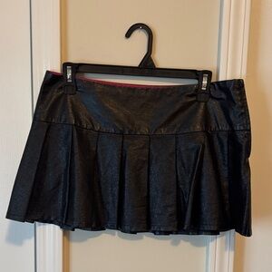 Black Pleated Faux Leather Mini Skirt